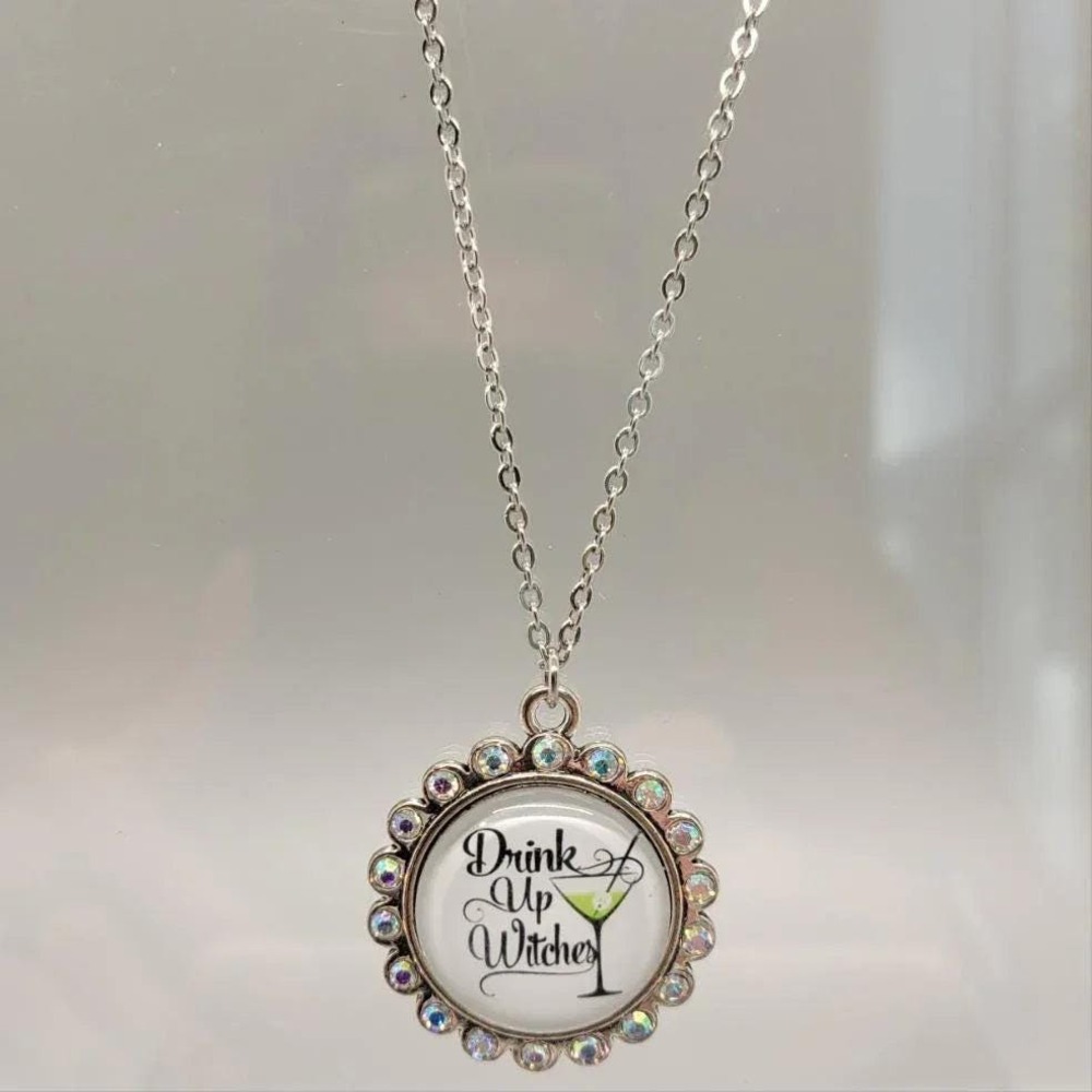 Drink Up Witches, Stainless Steel Chain Halloween Necklace, Bling